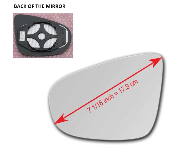 Heated Mirror Glass with Plastic Backing Plate Attached for Volkswagen GTI 2010 - 2014